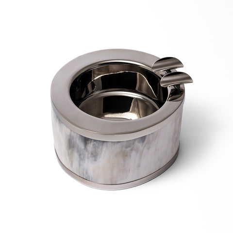 Elegant ash tray in natural horn with bronze-plated brass structure – luxury made in Italy table accessory