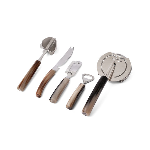 Handcrafted Italian drink set – 5 essential bar tools with natural horn handles, luxury mixology accessories