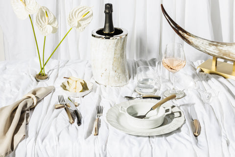 Luxury horn cutlery set styled on an elegant table