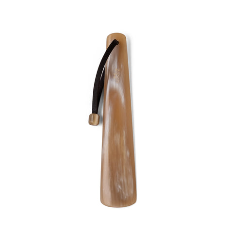Luxury handcrafted shoehorn with leather lace and natural horn stopper – made in Italy