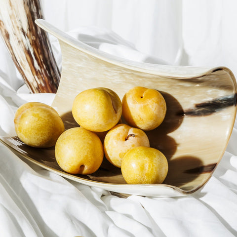 Handcrafted natural horn tilted bowl with nickel plated brass base – Italian luxury design accessory