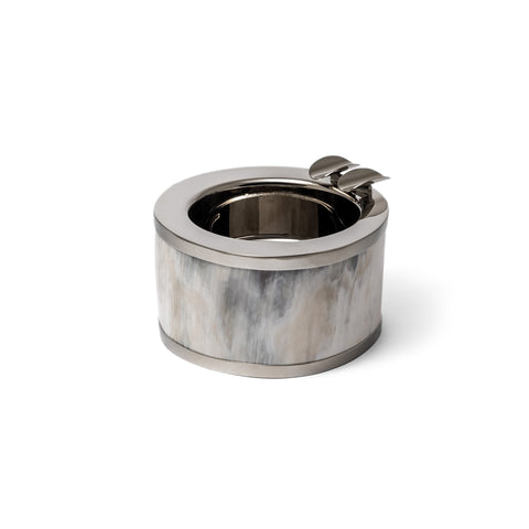 Luxury ash tray in natural horn with white bronze plated brass structure – handcrafted in Italy