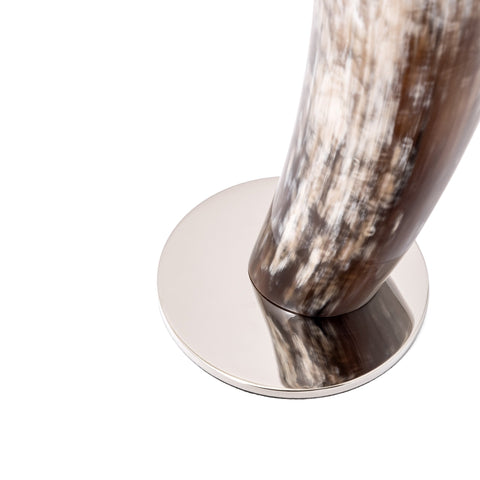 Handcrafted natural horn vase with nickel plated brass base – luxury Italian design piece