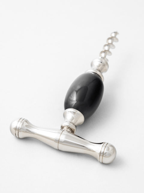 stainless steel wine stopper with black horn application made in italy