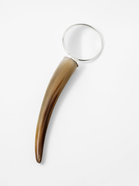 magnifying glass in natural horn and silver plated brass made in italy